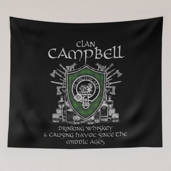 Item preview, Clan Campbell of Strachur drinking whiskey and causing havoc heritage crest tartan plaid designed and sold by Clan1093.