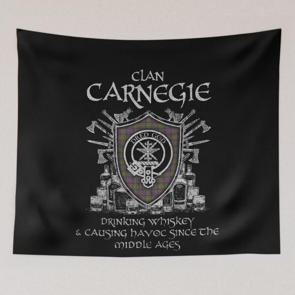 Item preview, Clan Carnegie drinking whiskey and causing havoc heritage crest tartan plaid designed and sold by Clan1093.