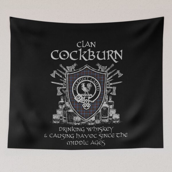 Item preview, Clan Cockburn Brown drinking whiskey and causing havoc heritage crest tartan plaid designed and sold by Clan1093.