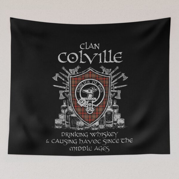 Item preview, Clan Colville drinking whiskey and causing havoc heritage crest tartan plaid designed and sold by Clan1093.