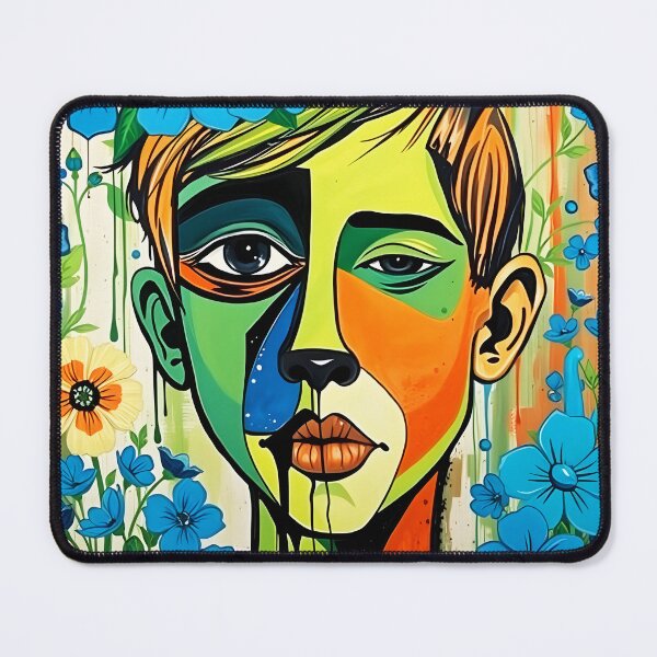 Item preview, Blue Bloom Boy - Artsy watercolor abstract boy portrait with blue florals designed and sold by EmeraldeaArt.