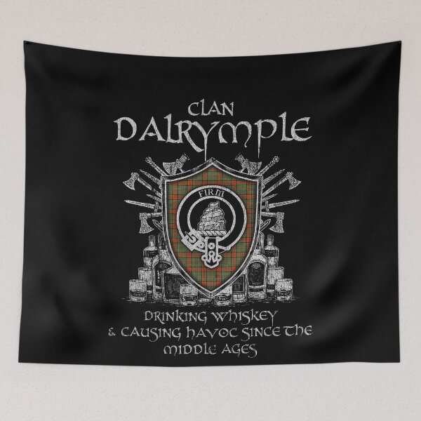 Item preview, Clan Dalrymple of Castleton drinking whiskey and causing havoc heritage crest tartan plaid designed and sold by Clan1093.