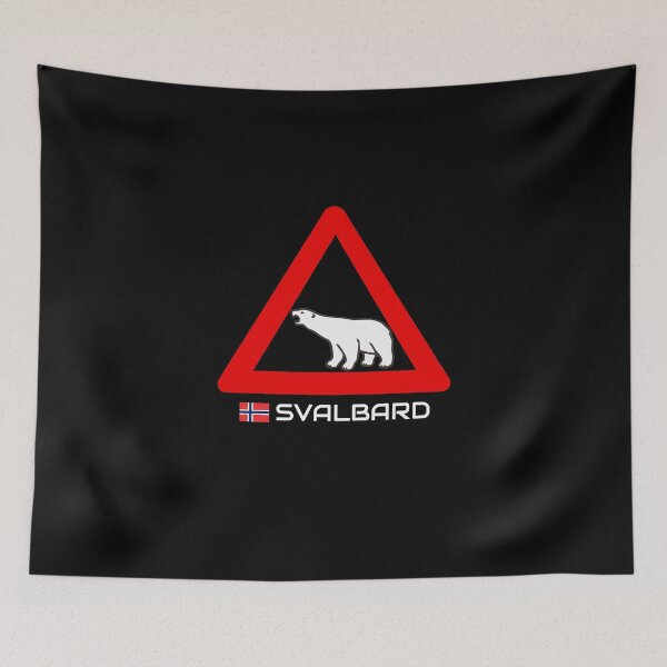 Item preview, Svalbard Polar Bear Crossing Warning Sign Red Blue Norway Flag designed and sold by GraTEEtude.