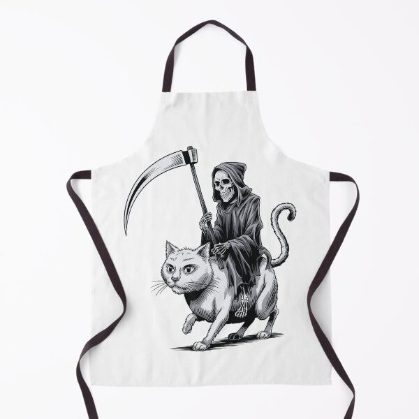 Item preview, Grim Reaper Rides Cat – Monochrome Skeleton Art Death Rides A Cat designed and sold by SlocifieShop.