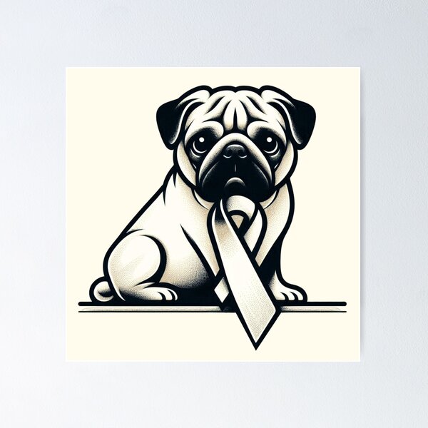 Item preview, Pug with Universal Awareness Ribbon – Love, Support & Awareness designed and sold by HealthCoreCommunity.