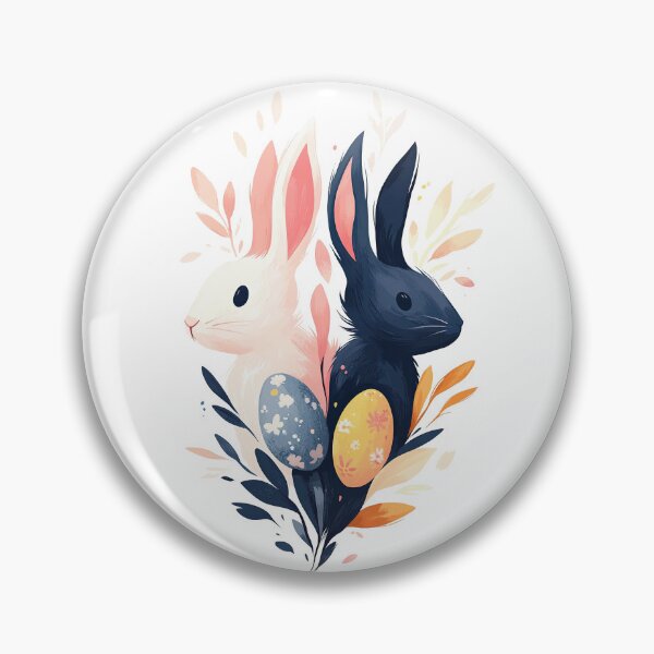Item preview, White and Black Easter Bunnies with Floral Eggs designed and sold by byAnnaMel.