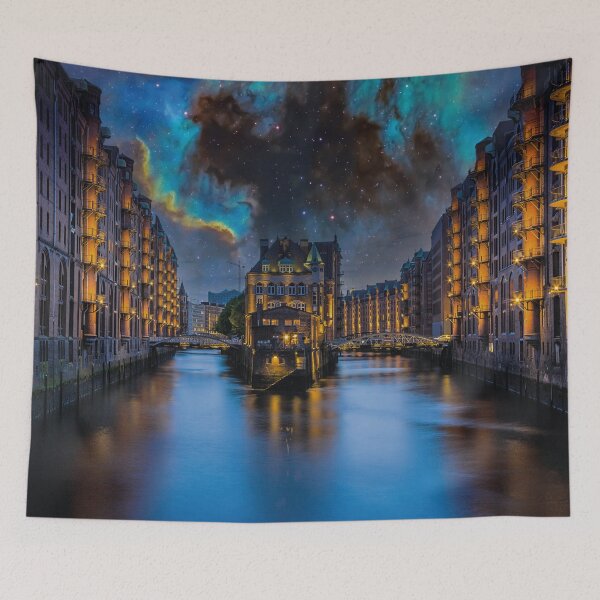 Item preview, Speicherstadt Hamburg at night designed and sold by Mauswohn.