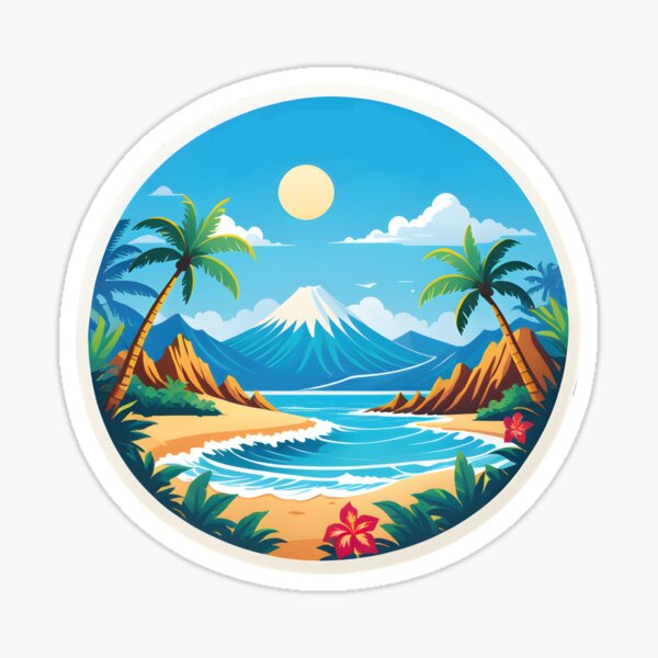 Artikel-Vorschau von Hawaiische Szene Runder Aufkleber, designt und verkauft von ArtemisEutopia.