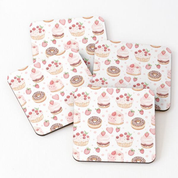 Item preview, pink watercolour patisserie pattern designed and sold by PoppyLaneStudio.