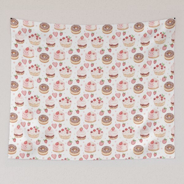 Item preview, pink watercolour patisserie pattern designed and sold by PoppyLaneStudio.