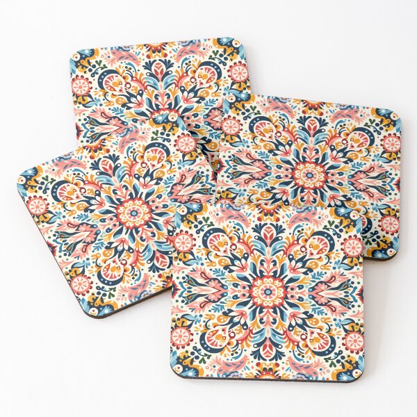 Item preview, Scandinavian & Hungarian Folk Art Pattern – Vibrant Floral Symmetry by heidiannemorris designed and sold by FOLK ART FUSION by heidiannemorris.