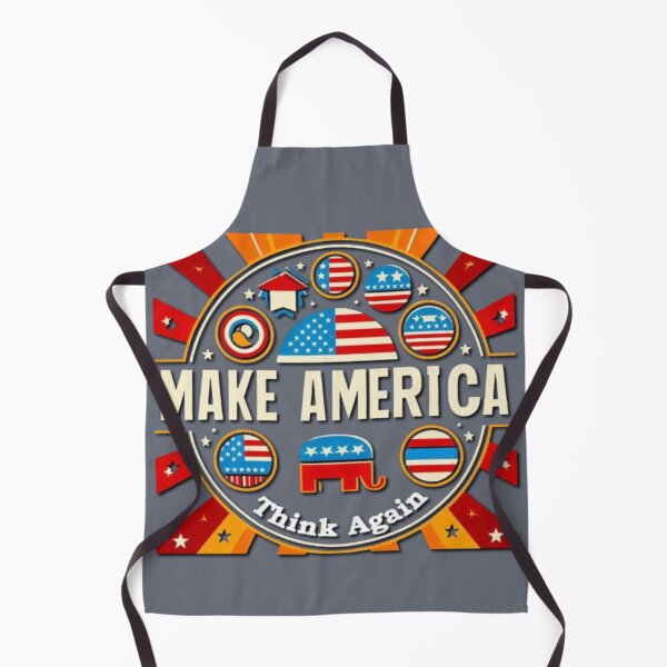 Item preview, Political banner on a round shield opposing Trump's MAGA, with slogan: Make America think again designed and sold by JaroDesign2023.