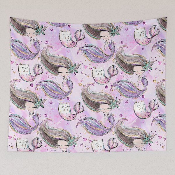Item preview, Cute Violet Mermaid with her Pet Mer-Kitty Pattern designed and sold by KaramfilaS.
