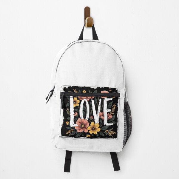 Item preview, LOVE Floral Illustration – Bold White Brush Text with Colorful Flowers on Black Background designed and sold by Arte Zen.