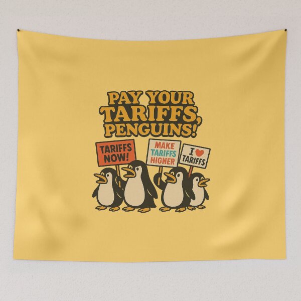 Item preview, Pay Your Rates, Penguins! – Funny Political Cartoon Protest Art designed and sold by Bratak.