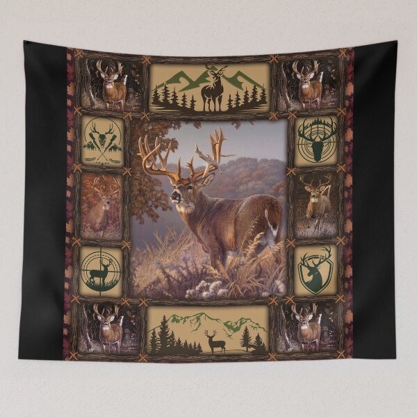 Item preview, Deer Hunting Quilt Blanket designed and sold by BAYIDESIGNER.