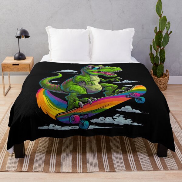 Item preview, Skater Dino in the Sky – Cool Dinosaur Riding Rainbow Skateboard designed and sold by SlocifieShop.