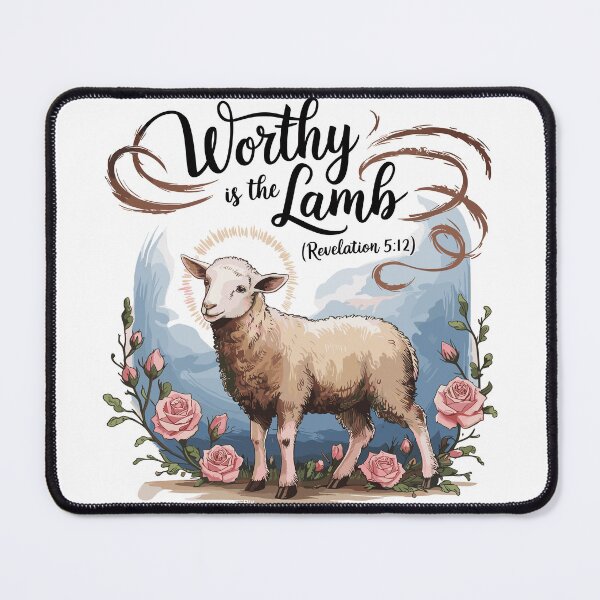 Artikelvorschau, Würdig ist das Lamm – Offb 5:12 Osterdesign mit Lamm, umgeben von Blumen entworfen und verkauft von HahaHandlesHub.
