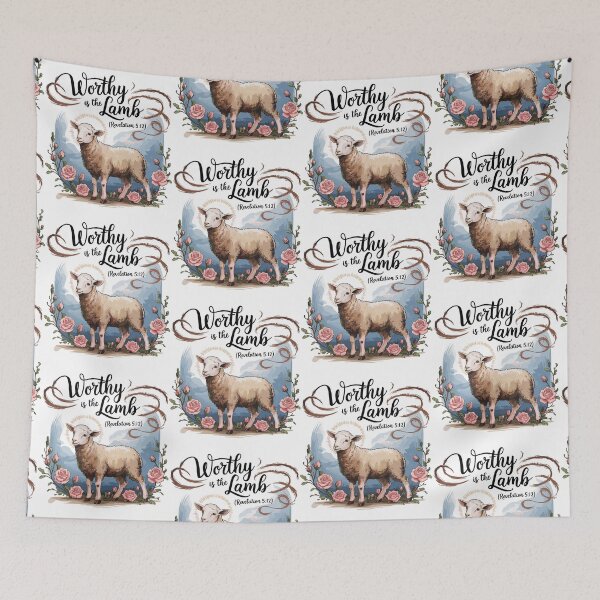 Item preview, Worthy Is the Lamb – Rev 5:12 Easter Design with Lamb Surrounded by Flowers designed and sold by HahaHandlesHub.
