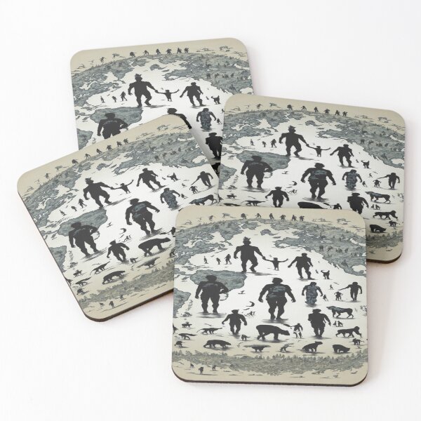 Item preview, Creative Design with Different Human and Animal Silhouettes Wandering on an older Earth designed and sold by GenArtHaven.