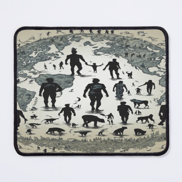 Item preview, Creative Design with Different Human and Animal Silhouettes Wandering on an older Earth designed and sold by GenArtHaven.
