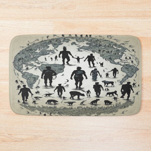 Item preview, Creative Design with Different Human and Animal Silhouettes Wandering on an older Earth designed and sold by GenArtHaven.