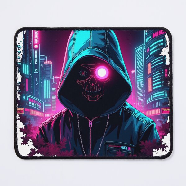 Artikelvorschau, Cyberpunk Skull Hacker T-Shirt – Futuristische Neon-Streetwear entworfen und verkauft von Madustoks.
