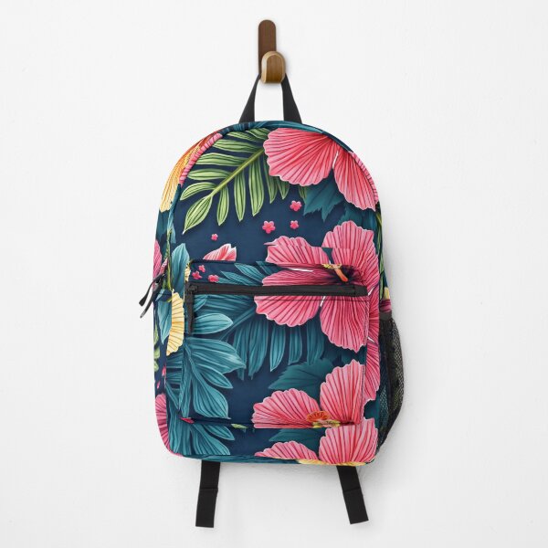 Item preview, Tropical Floral Pattern – Vibrant Hibiscus Flowers and Lush Green Leaves on Dark Background designed and sold by Arte Zen.