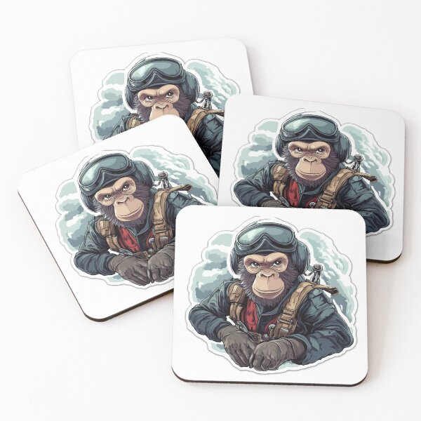 Item preview, Seriouse monkey fighter pilot sticker designed and sold by Painful Monkey.
