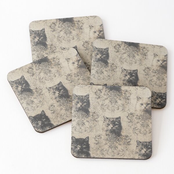 Item preview, Retro decoration idea with intricate patterns of very small distressed-textured cats covering a vintage-inspired designed and sold by Paolo Modena Photography    -   Fine Italian Art.
