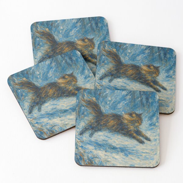 Item preview, Leap Through Snow and Silence – Norwegian Forest Cat designed and sold by LesChatsArt.
