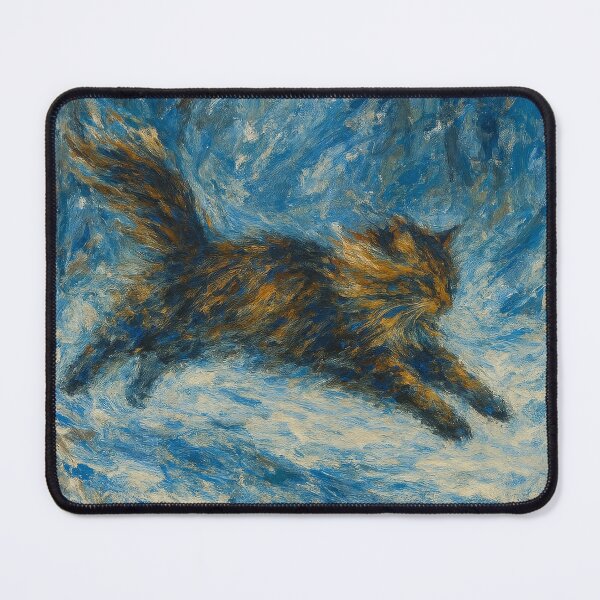 Item preview, Leap Through Snow and Silence – Norwegian Forest Cat designed and sold by LesChatsArt.