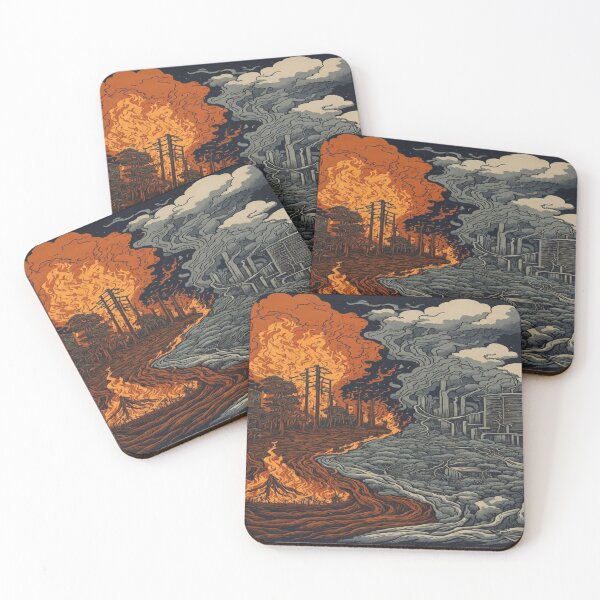 Item preview, Creative Design Depicting Wildfire in Parallel with Deforested Land, Worsened by Factory Emissions designed and sold by GenArtHaven.