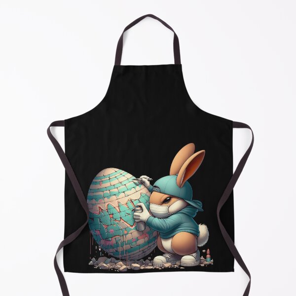 Item preview, Bunny wearing a hood and face mask spraying an Easter egg in street style designed and sold by RWT-Design.