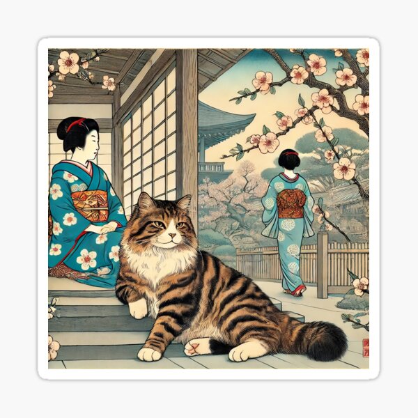Item preview, Spring Serenity – Cat and Kimono Ladies in Japanese Garden designed and sold by Zen Cat Studio.