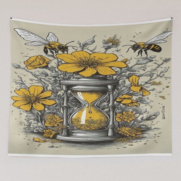 Item preview, Creative Design with Dwindling Numbers of Bees and Wilted Flowers Whose Extinction Is Imminent as By the Hourglass Counting Down to It designed and sold by GenArtHaven.