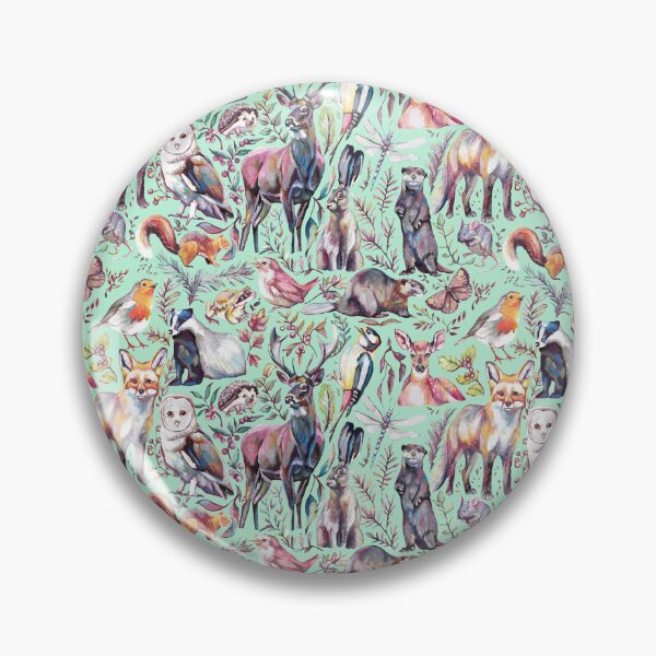 Item preview, woodland wildlife pattern - minty green colourway designed and sold by MeganRoseArt.