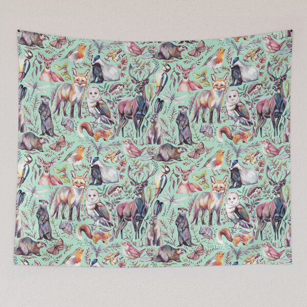 Item preview, woodland wildlife pattern - minty green colourway designed and sold by MeganRoseArt.