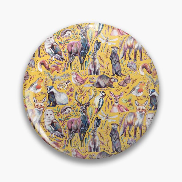 Item preview, woodland wildlife pattern - mustard yellow colour way designed and sold by MeganRoseArt.