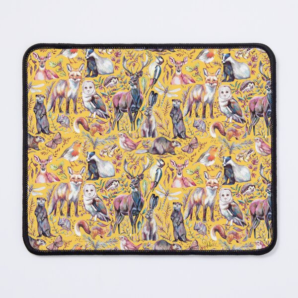 Item preview, woodland wildlife pattern - mustard yellow colour way designed and sold by MeganRoseArt.