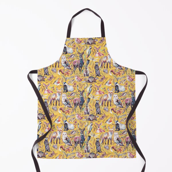 Item preview, woodland wildlife pattern - mustard yellow colour way designed and sold by MeganRoseArt.
