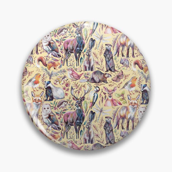 Item preview, woodland wildlife pattern - honey lemon colourway designed and sold by MeganRoseArt.