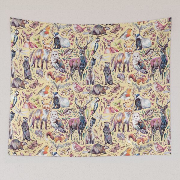 Item preview, woodland wildlife pattern - honey lemon colourway designed and sold by MeganRoseArt.