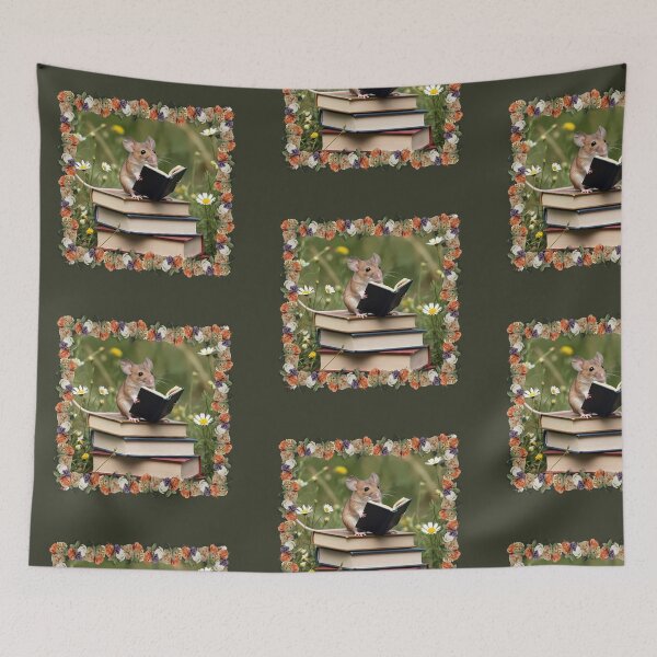 Item preview, Elegant Floral Reading Mouse - Realistic Bookish Animal Art designed and sold by FarmOfCuties.
