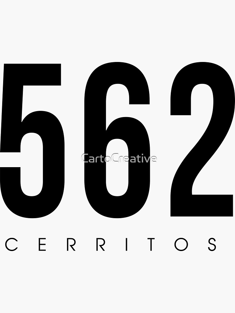 Cerritos Ca 562 Area Code Design Sticker For Sale By Cartocreative