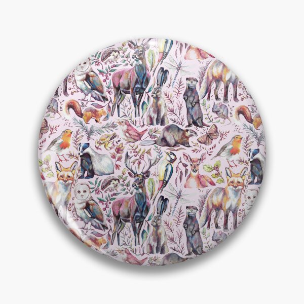 Item preview, Woodland wildlife pattern - pastel pink colour way designed and sold by MeganRoseArt.