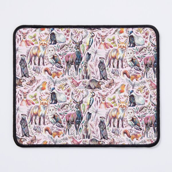 Item preview, Woodland wildlife pattern - pastel pink colour way designed and sold by MeganRoseArt.