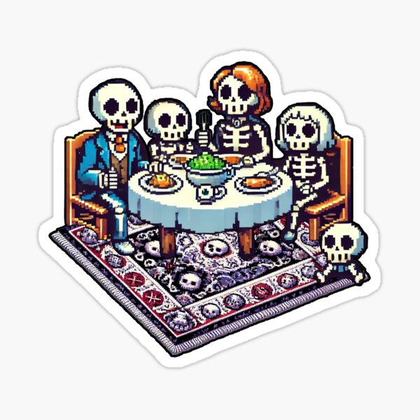 Artikel-Vorschau von Pixel Skelett Familienessen, designt und verkauft von plweaGeek.