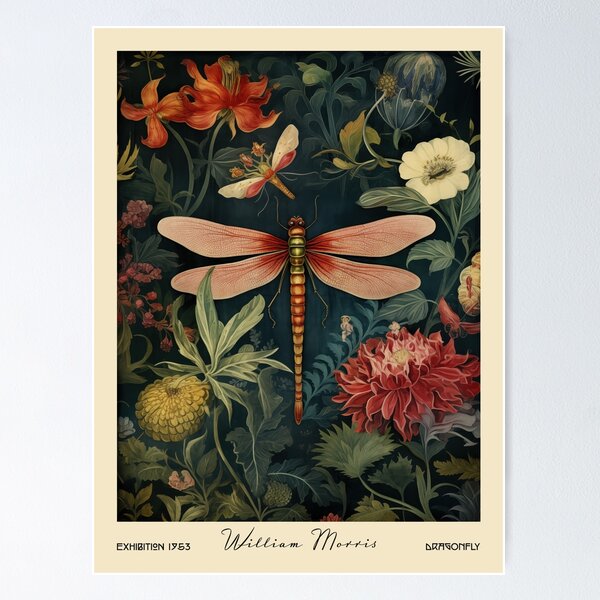 Artikel-Vorschau von William Morris: Libelle und Gartenblumen, designt und verkauft von MidCenturyStore.
