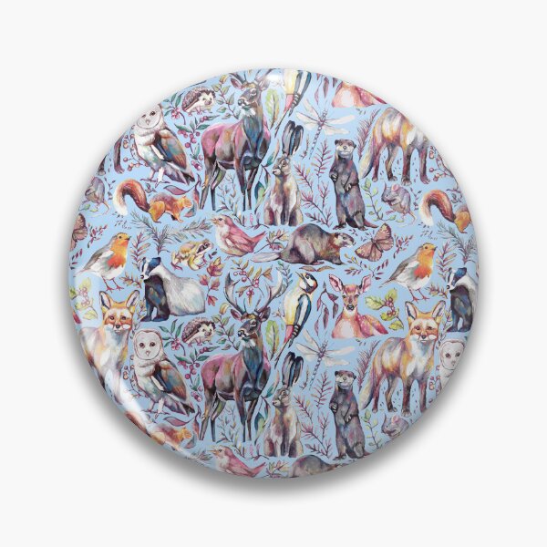 Item preview, Woodland wildlife pattern - sky blue colour way designed and sold by MeganRoseArt.